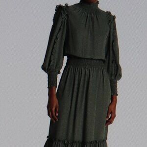 Max Studio Mock Neck Smocked Printed Maxi Dress Size L